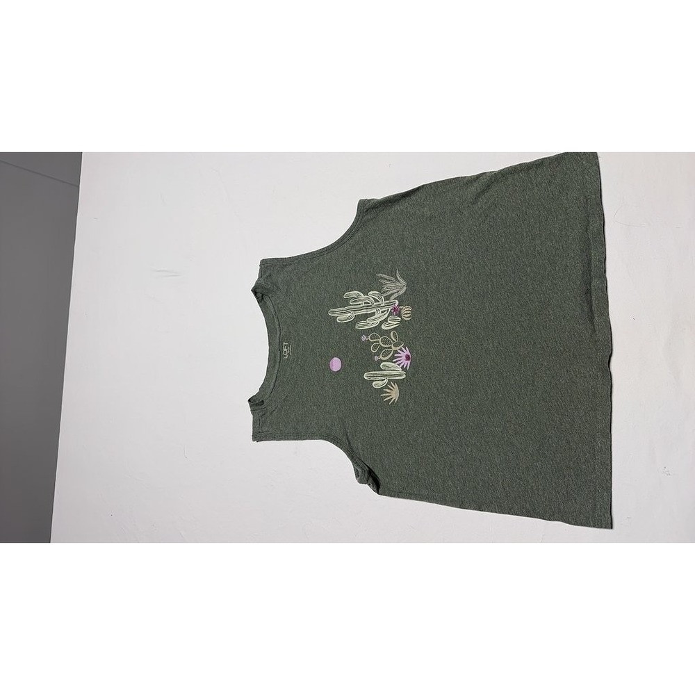 LOFT Women Cactus Graphic Tank Top Green Sleeveless Cotton Blend Casual Large